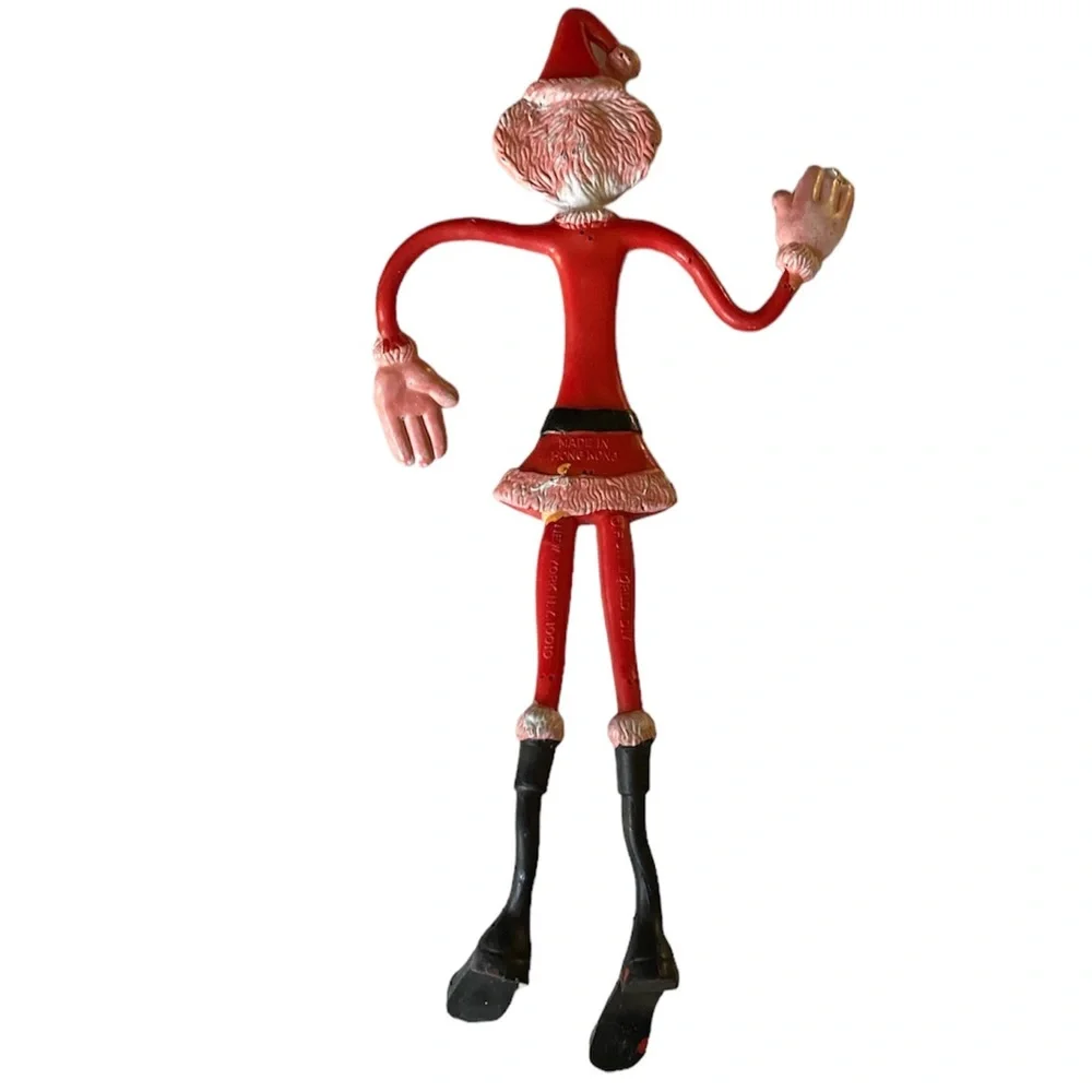 Bendy Santa Bendable Vintage 70’s Fun World Red Christmas Decoration Hong Kong